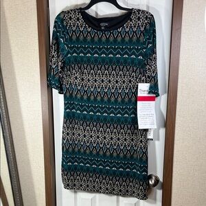 Chic Geometric Mini Dress in Teal and Black